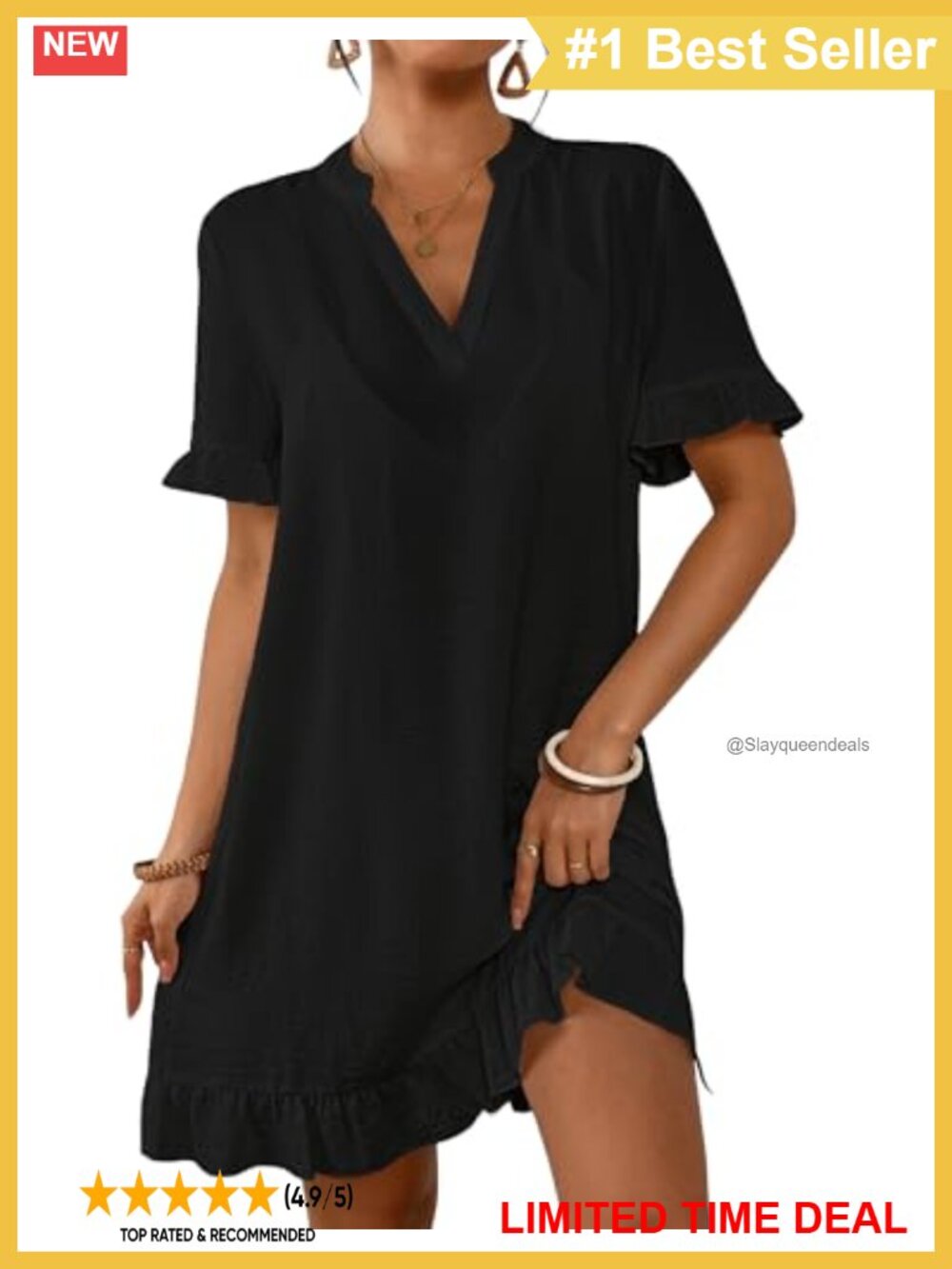 Ruffle Short Sleeve Swimsuit Cover Up V-Neck Beach Bikini Dress
